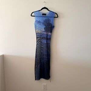 Louisa Ballou Blue Scenic Midi Dress